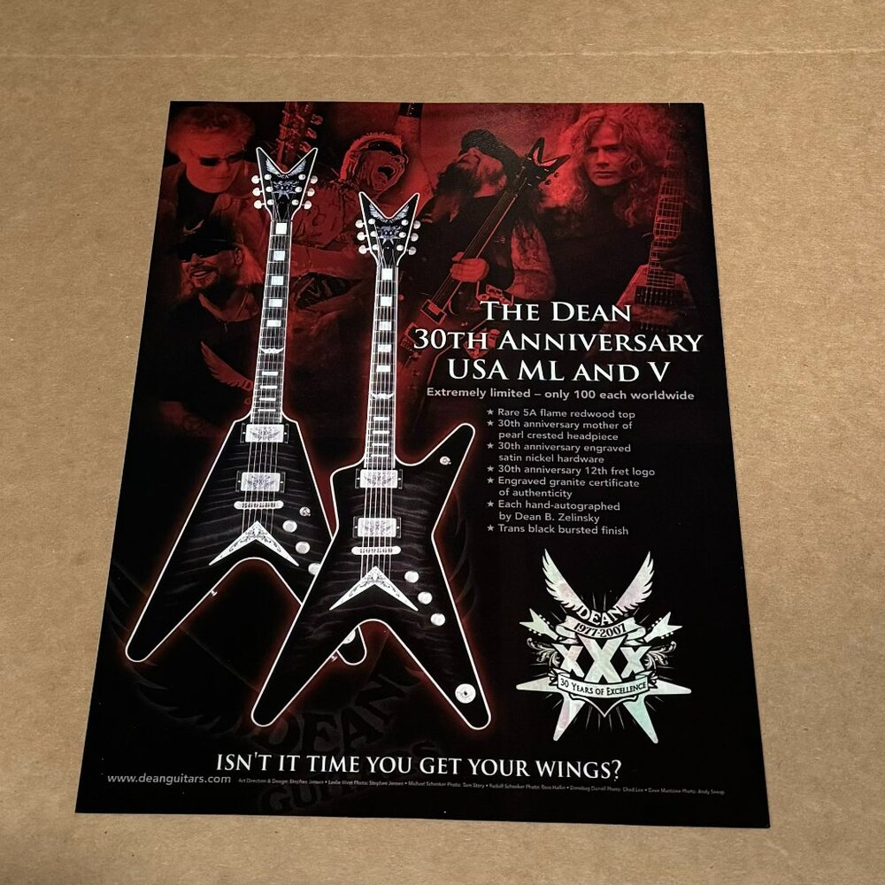 The Dean 30th Anniversary USA ML And V - Dean Guitars - 2007 Print Advertisement